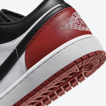 Jordan 1 Low Bred Toe 2.0 Detail Ferse