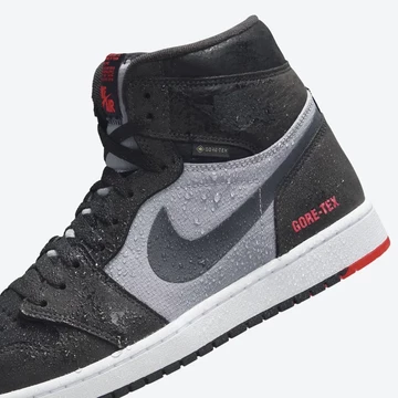 Jordan 1 High Gore-Tex Black Red Detail Logo