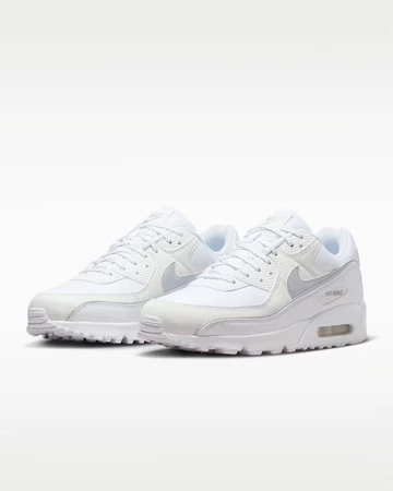 Nike Air Max 90 Premium White & Metallic Silver schräg