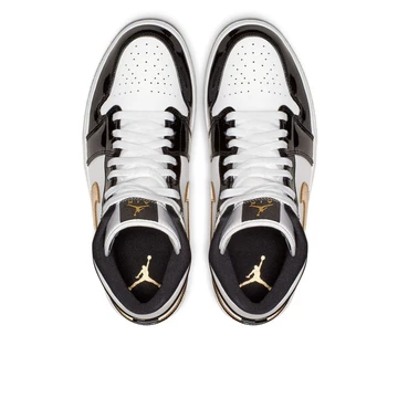 Nike Air Jordan 1 Mid Patent Black White Gold