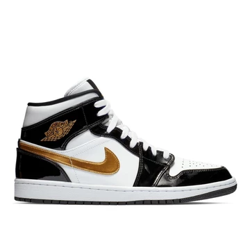 Nike Air Jordan 1 Mid Patent Black White Gold
