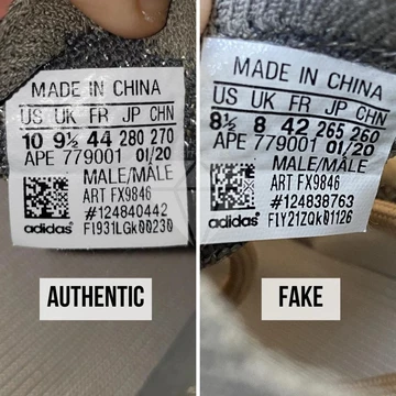 Yeezy Size Tag Vergleich mit einem Fake