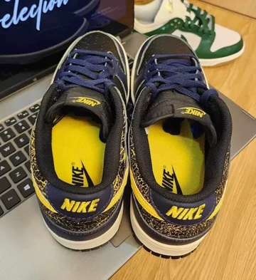 Dunk Low Vintage Michigan - Das Paar steht auf einem Laptop man sieht es von oben