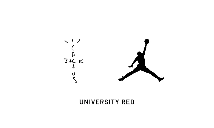 Das Cactus Jack und Air Jordan Logo und die Beschriftung University Red