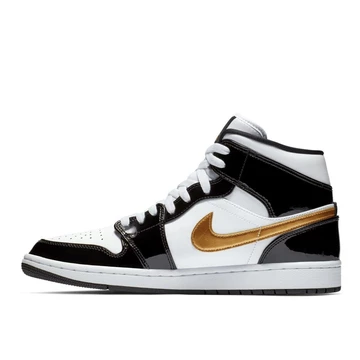 Nike Air Jordan 1 Mid Patent Black White Gold