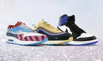 Begehrte Sneaker, auf einem Bild, v.l.n.r: Air Max 1 Parra F&F, Sean Wotherspoon Air Max 97/1, Air Jordan 1 High Fragment