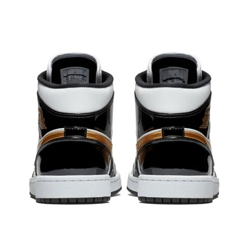 Nike Air Jordan 1 Mid Patent Black White Gold