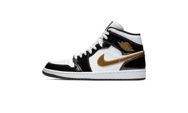 Nike Air Jordan 1 Mid Patent Black White Gold