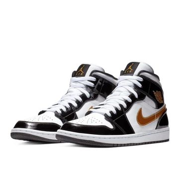 Nike Air Jordan 1 Mid Patent Black White Gold