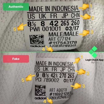 adidas Size Tag Vergleich mit einem Fake