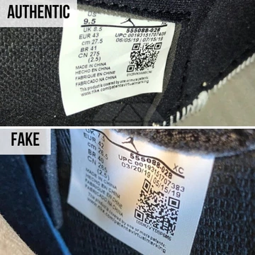 Air Jordan Size Tag Vergleich mit einem Fake