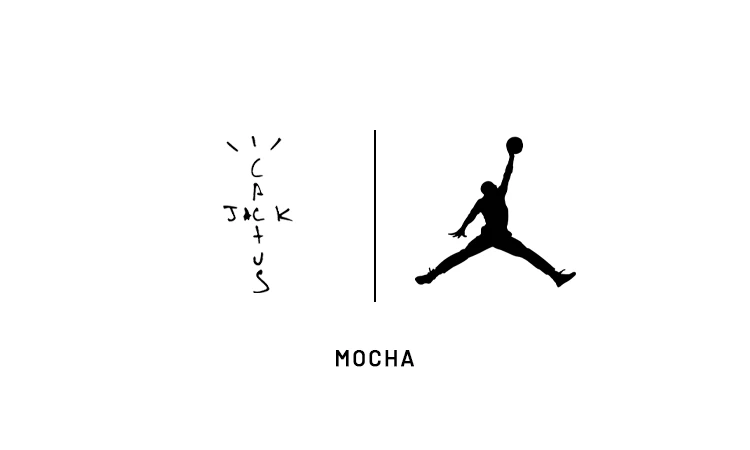 Das Logo von Cactus Jack und Air Jordan und der Schriftzug "mocha"