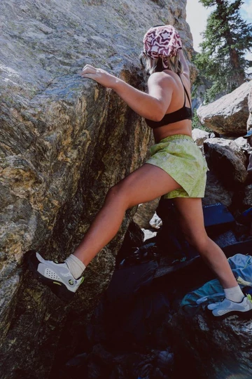 Nicole McLaughlin Merrell Moc Speed Streak Evo - Birch/Hiviz -  On Feet (1)