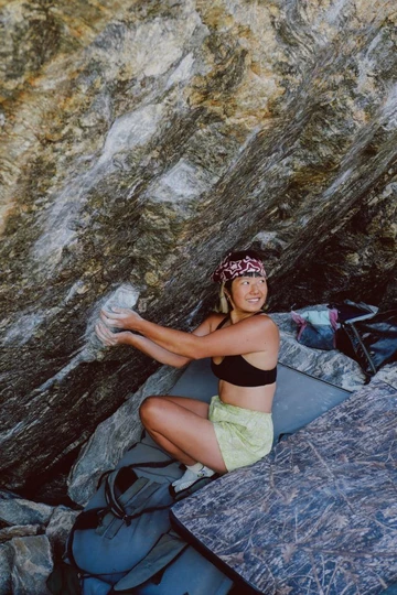 Nicole McLaughlin Merrell Moc Speed Streak Evo - Birch/Hiviz -  On Feet (2)