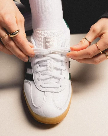 adidas Gazelle Indoor White Collegiate Green On Feet Detail