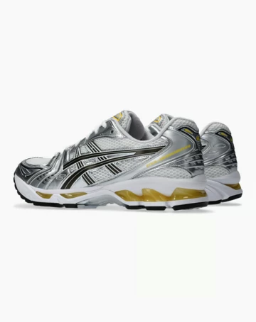 ASICS Gel-Kayano 14 White Tai Chi Yellow Paar von hinten