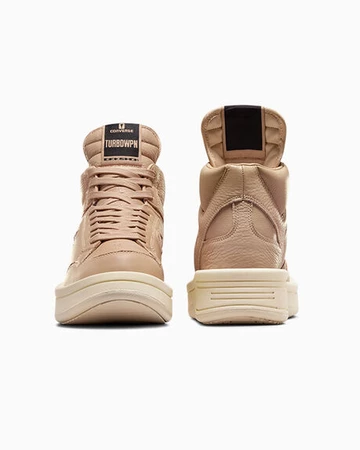 Der Rick Owens Converse Turbowpn Mid Pack in Beige von vorne und hinten