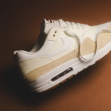 Fotoshooting mit dem Air Max 1 SC Sail auf braunem Hintergrund