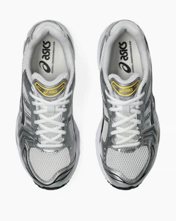 ASICS Gel-Kayano 14 White Tai Chi Yellow Paar von oben