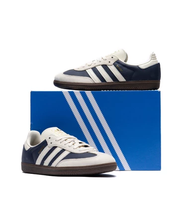 adidas Samba Night Indigo Cream White schräg mit Verpackung