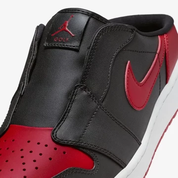 Details der Jordan Mule Golf im Bred Colorway