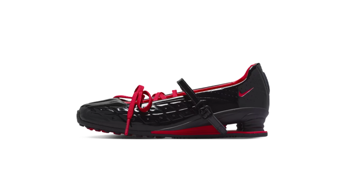 シューズ NIKESHOXTLBLACK/UNIVERSITYRED LABELHOOD x Nike Shox Z Calistra Black & University Red DA6672-100