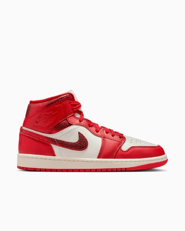 Jordan 1 Mid Red Cracked Leather Außenseite