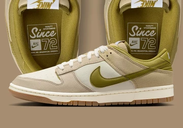 Nike Dunk Low Since 72 auf braunem Hintegrund und Detailbild