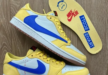 Travis Scott x Air Jordan 1 Low Canary Seide View
