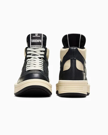 Der Rick Owens Converse Turbowpn Mid Pack in schwarz von vorne und hinten