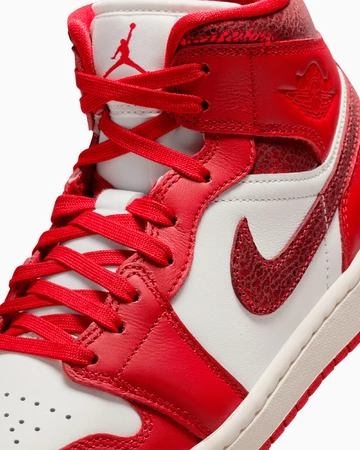 Jordan 1 Mid Red Cracked Leather Upper Details