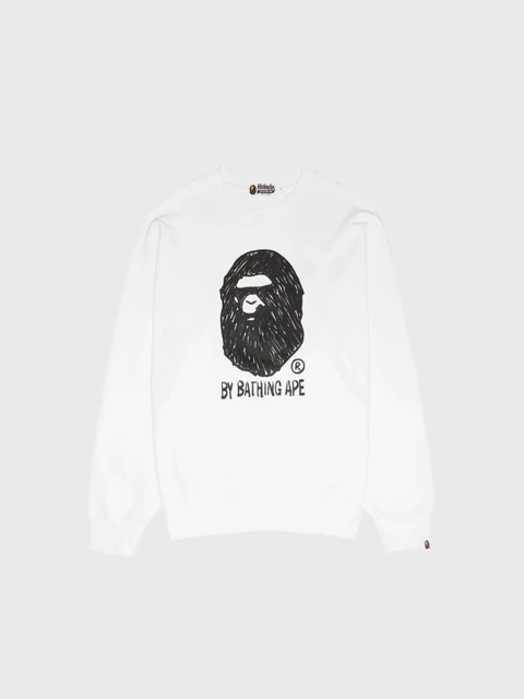 Hand Draw Ape Head Crewneck White Image