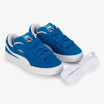 Puma Suede XL Electric Blue von oben mit extra Schnürsenkeln