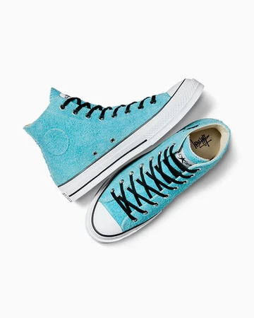 Der Stussy Converse Chuck 70 Hi Sky Blue von oben und von innen