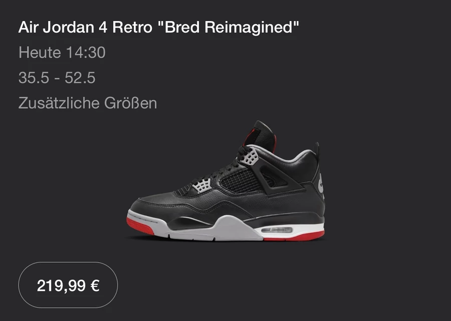 Jordan 4 retro hot sale bred 219