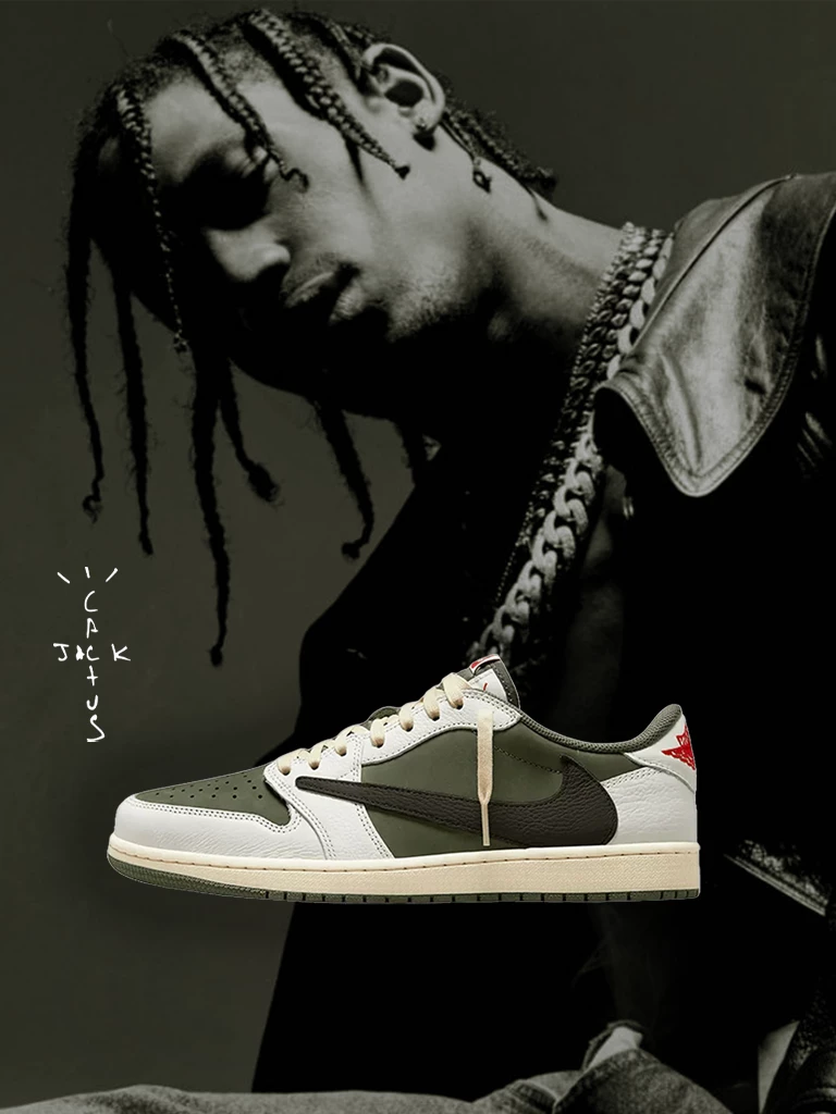 Verpasse keine Infos zum Release des Travis Scott Jordan 1 Low Medium Olive mit unserer App!