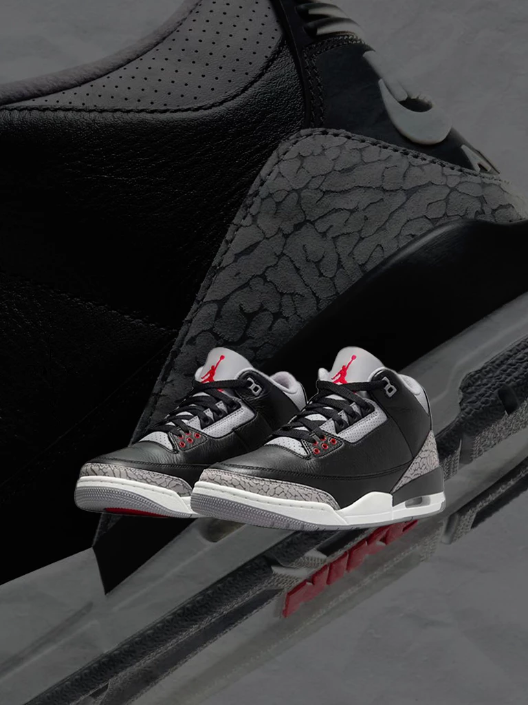 Verpasse keine wichtigen Infos zu dem Release des Jordan 3 Black Cement mit unserer kostenlosen App!